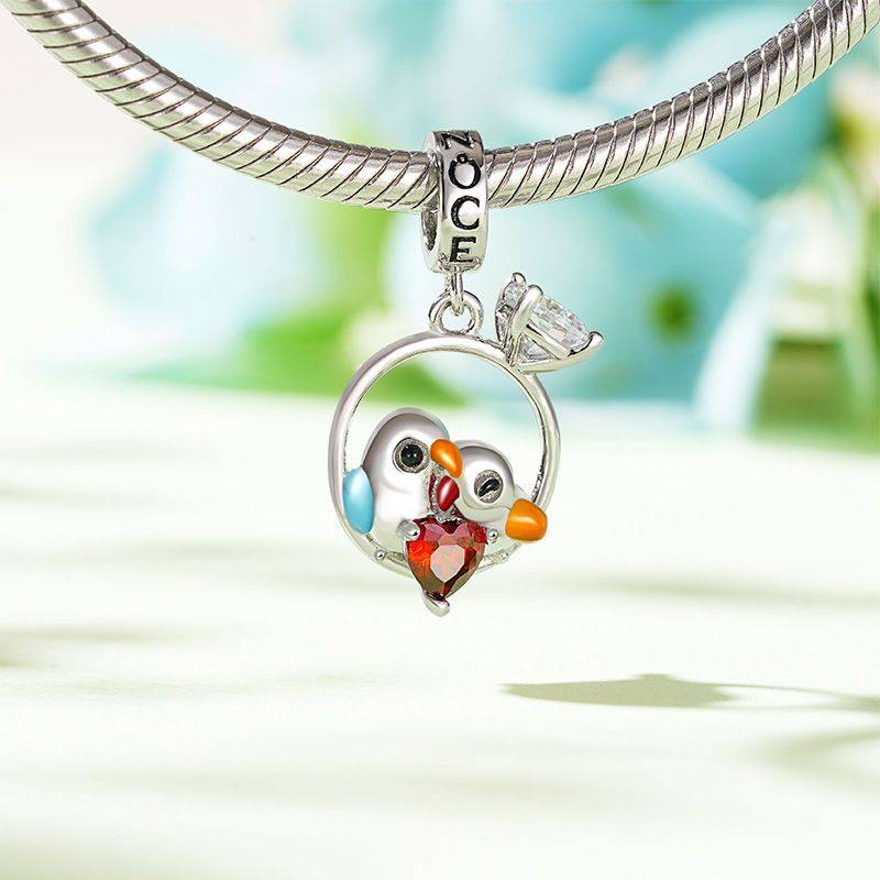 Gnoce Lovebirds Embrace Heart Gem Pendant Dangle Charm