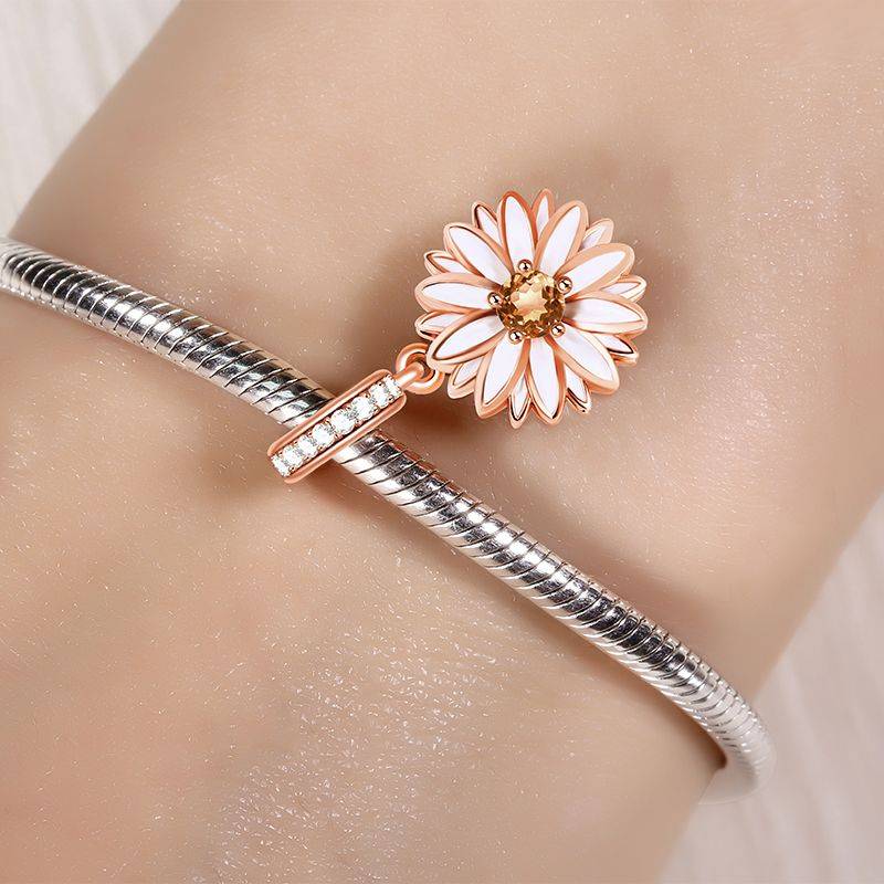 Daisy Flower Charm Pendant 18k Rose Gold Plated Sterling Silver