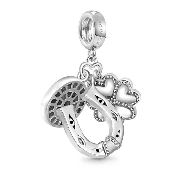 Gnoce Horseshoe, Clover & Devil's Eye Triple Pendant Dangle Charm