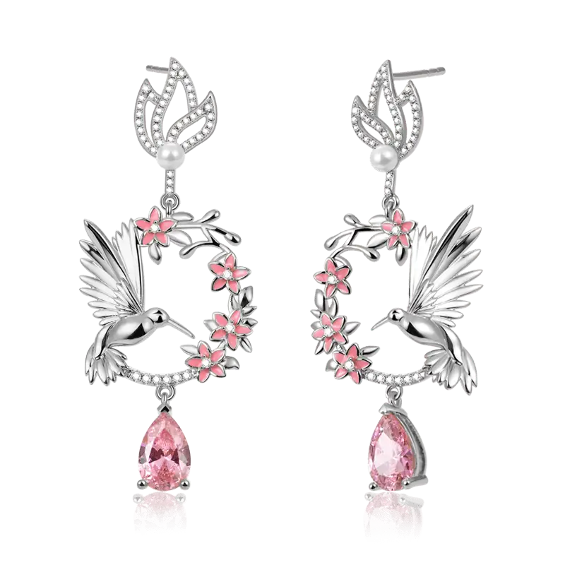 Hummingbird Flower Earrings with Sterling Silver