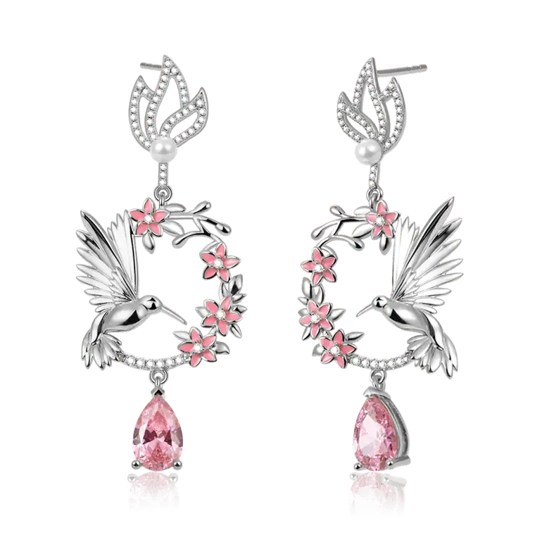 Hummingbird Flower Earrings with Sterling Silver