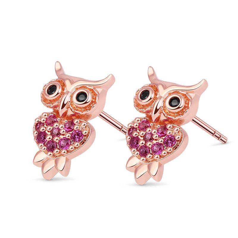 Owl Stud Earring Rose Gold Plated 925 Sterling Silver
