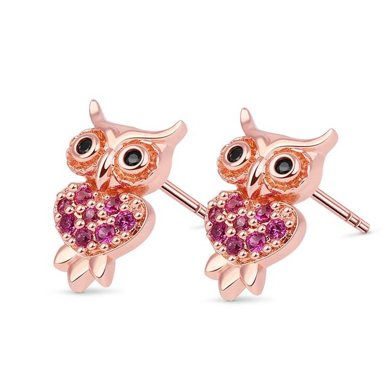 Owl Stud Earring Rose Gold Plated 925 Sterling Silver