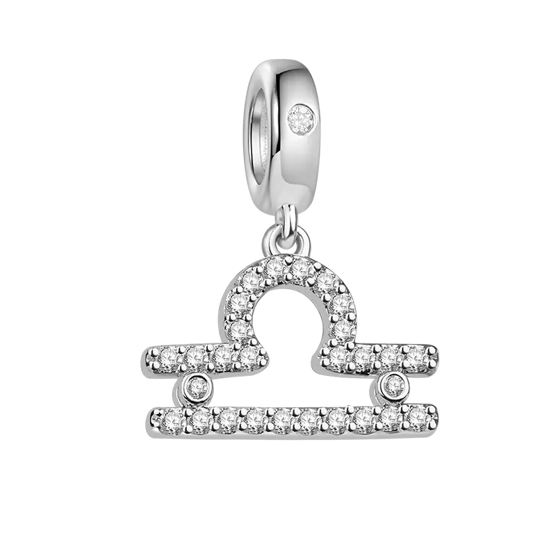 Gnoce Libra Charm Zodiac Sign Pendant 925 Sterling Silver With Cz For Bracelets
