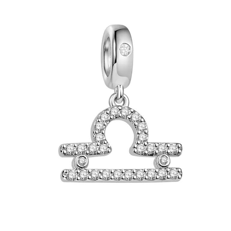 Gnoce Libra Charm Zodiac Sign Pendant 925 Sterling Silver With Cz For Bracelets