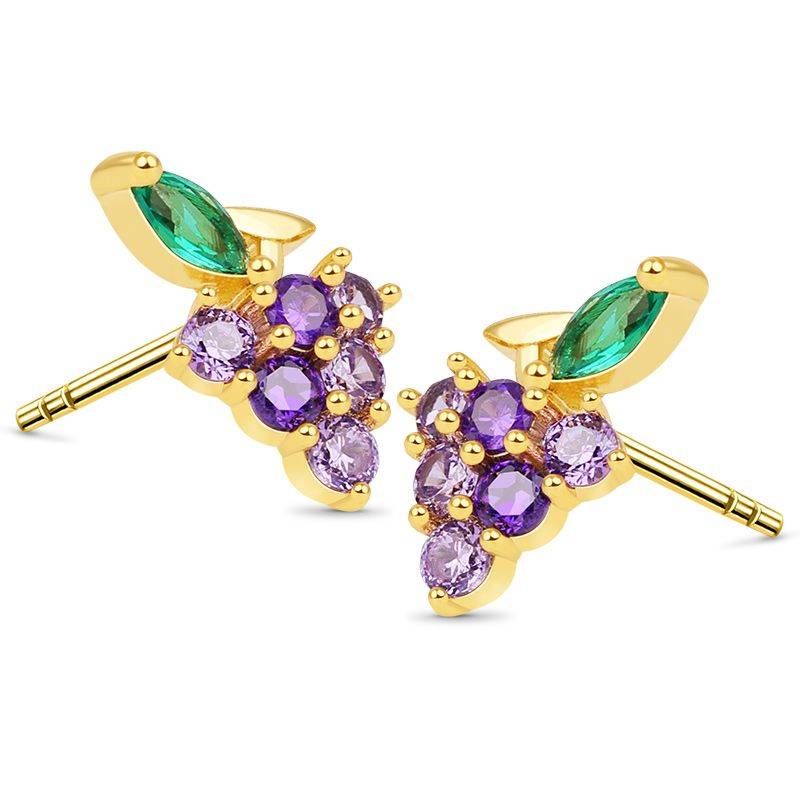 Grape Stud Earrings 18k Gold Plated 925 Sterling Silver