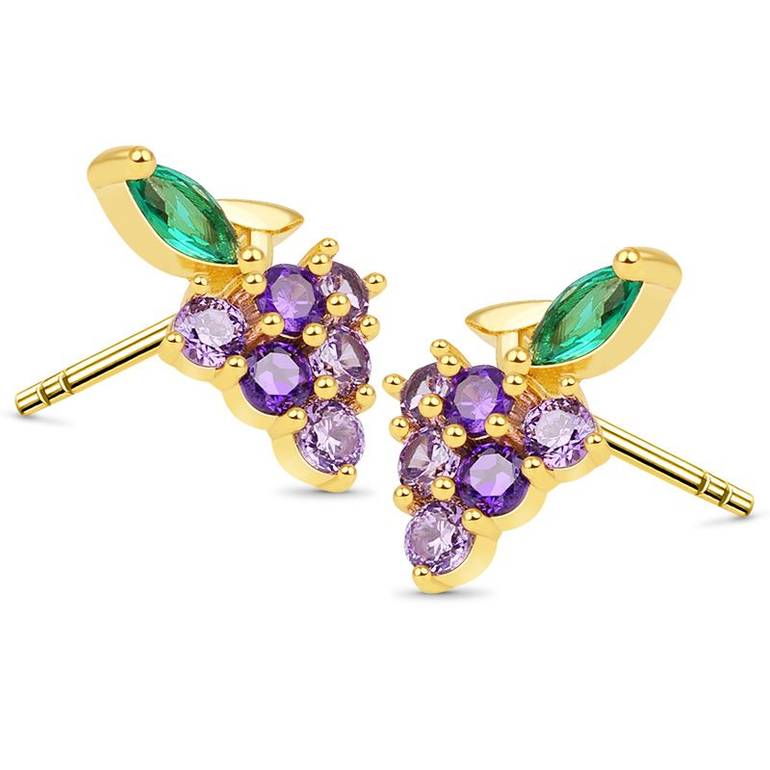 Grape Stud Earrings 18k Gold Plated 925 Sterling Silver