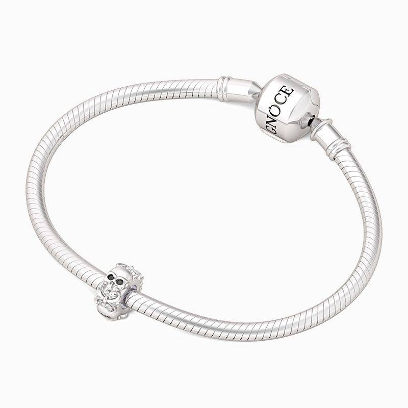 Skull Stopper Bead Charm 925 Sterling Silver Designed with Fleur-De-Lis