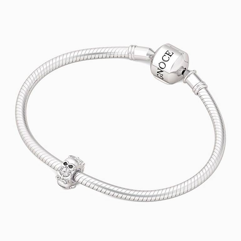 Skull Stopper Bead Charm 925 Sterling Silver Designed with Fleur-De-Lis