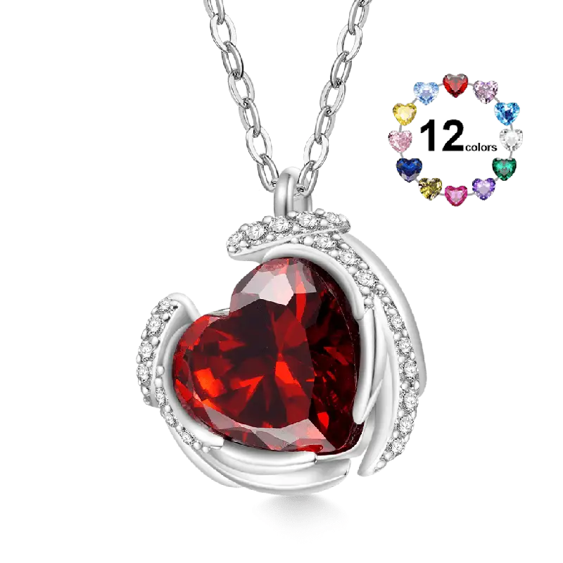 Gnoce Engravable Birthstone Love Heart Wings Necklaces