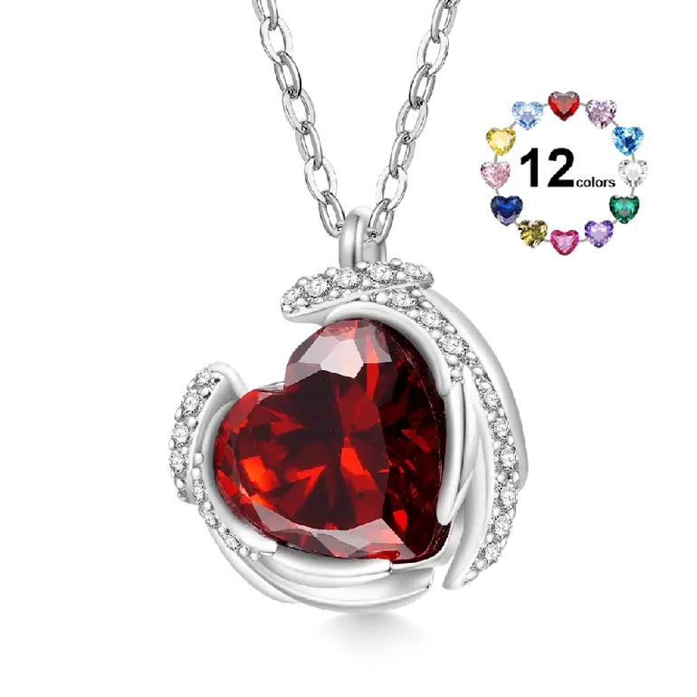 Gnoce Engravable Birthstone Love Heart Wings Necklaces