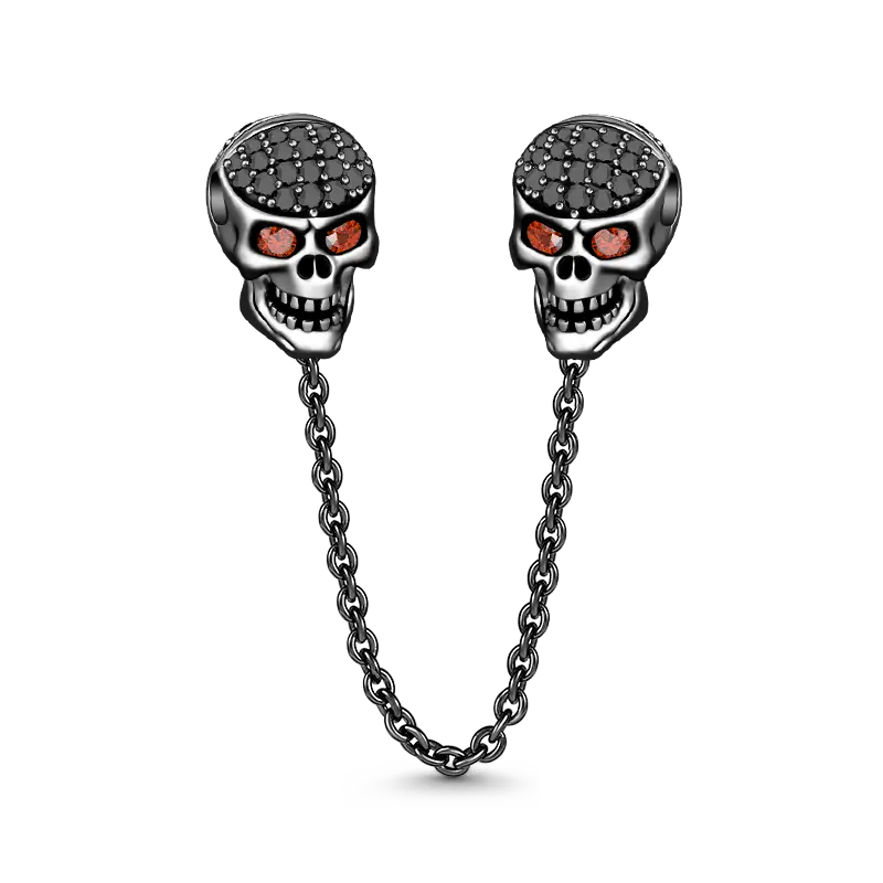 Black 925 Sterling Silver Skull Safety Chain for Charm Braceletss