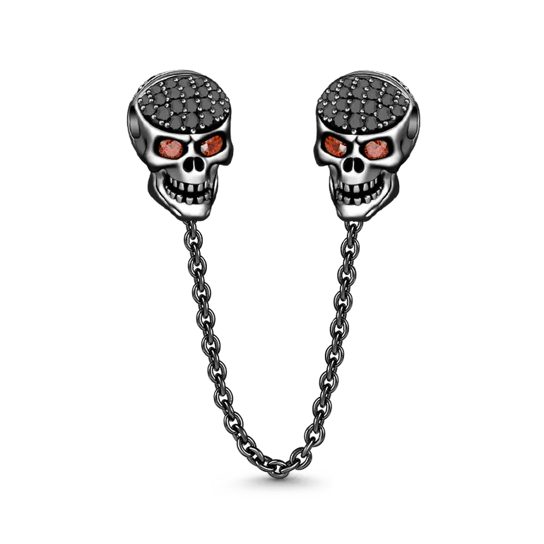 Black 925 Sterling Silver Skull Safety Chain for Charm Braceletss