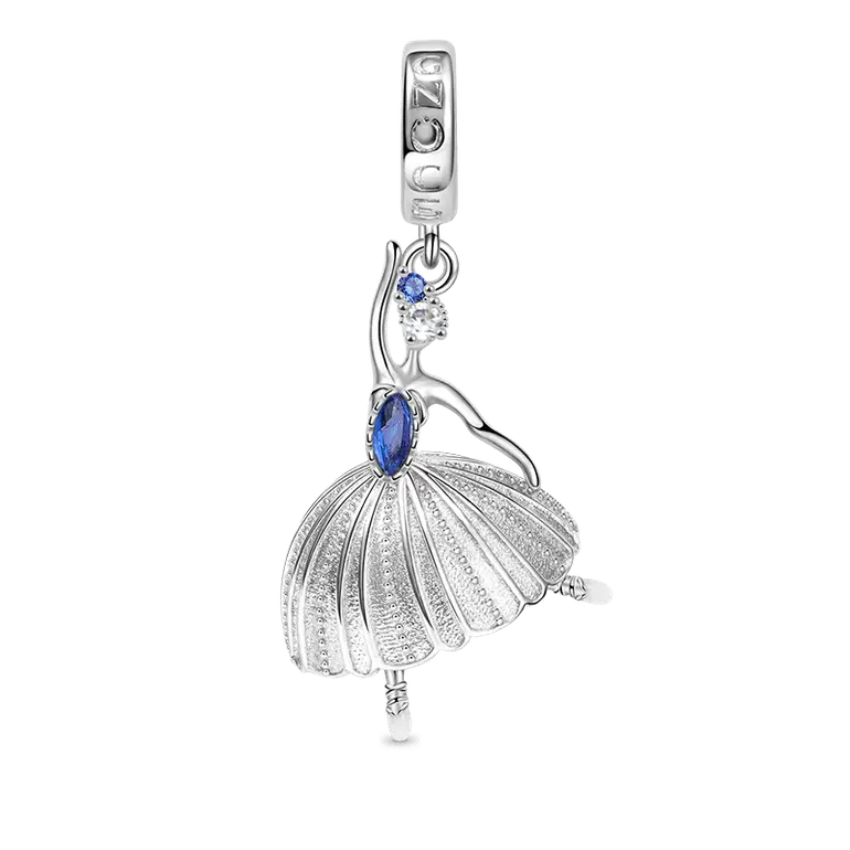 Ballet Pendant Dangle Charm 925 Sterling Silver Inlaid with Blue Gemstones