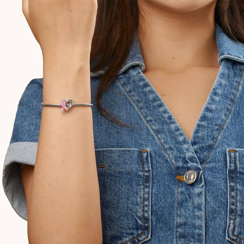 Gnoce Breast Cancer Awareness Pink Ribbon Heart Charm