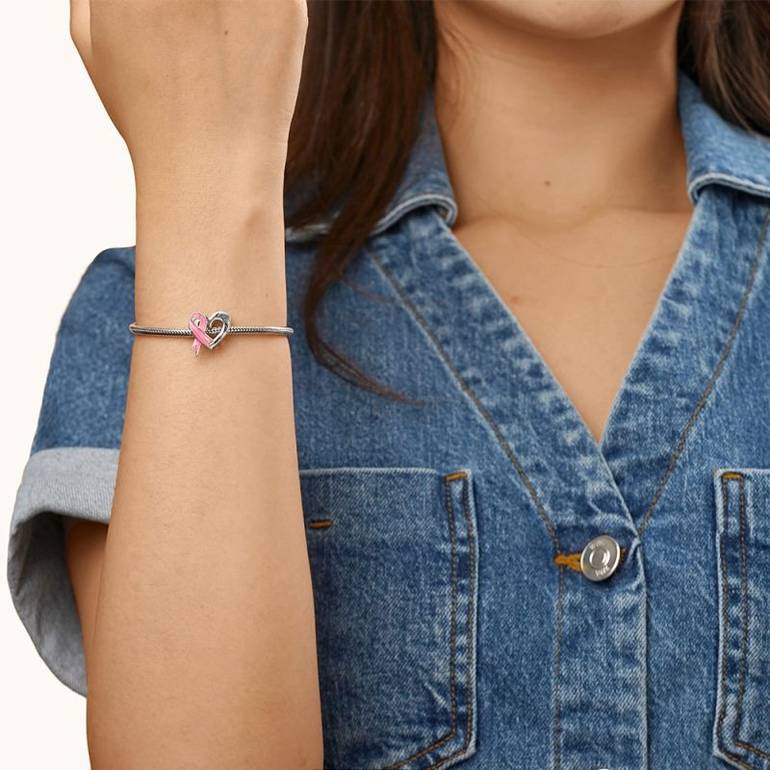 Gnoce Breast Cancer Awareness Pink Ribbon Heart Charm