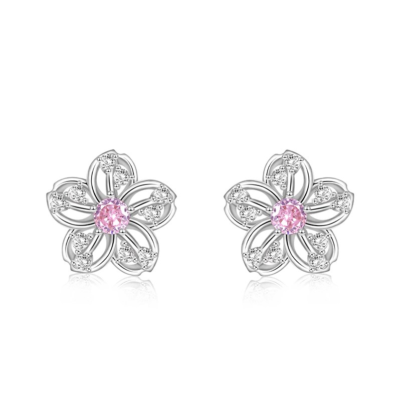 Gnoce Sparkling Cherry Blossoms Stud Earrings