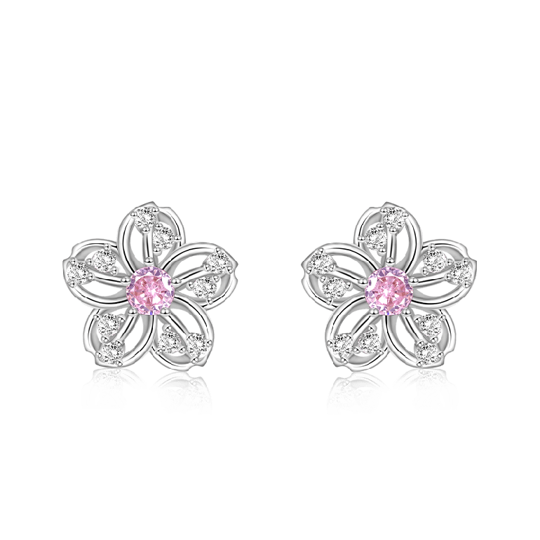 Gnoce Sparkling Cherry Blossoms Stud Earrings