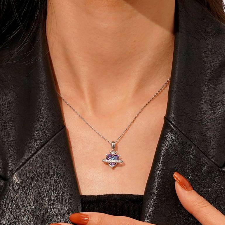 Gnoce Planet Crown Heart Pendant Dangle Charm