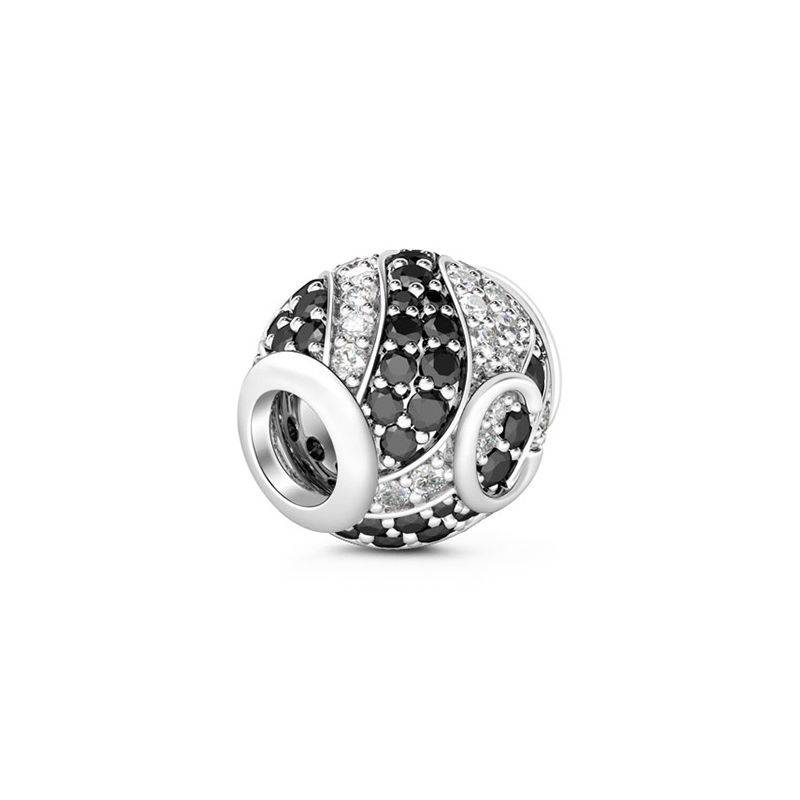 Letter C Charm with Black & Clear CZ 925 Sterling Silver
