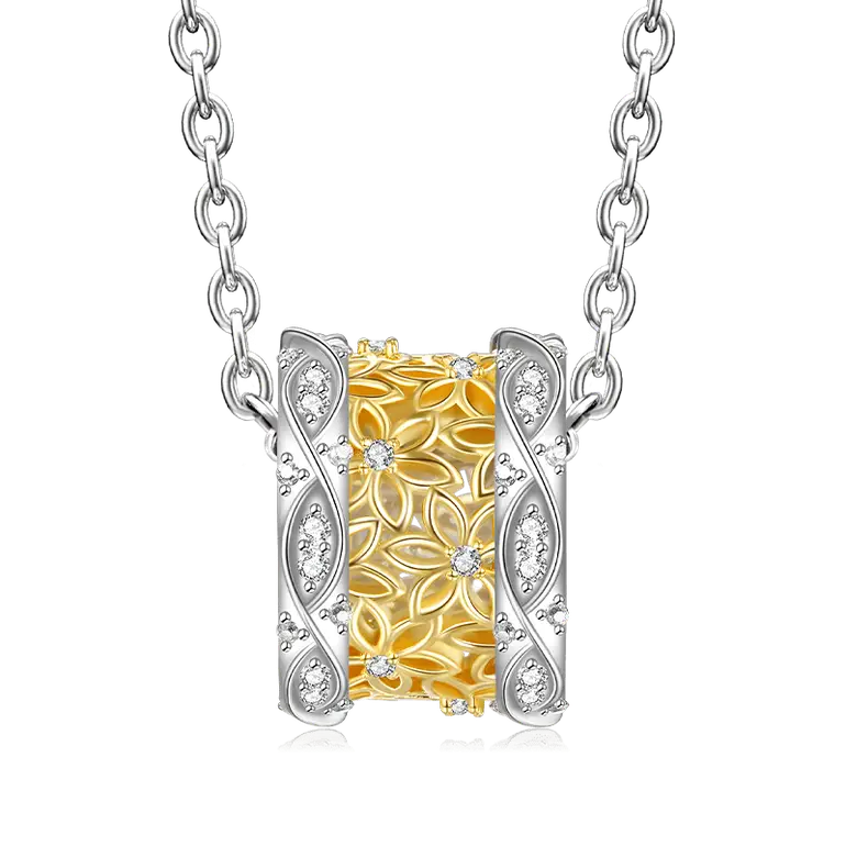 Gnoce Hollow Flower Gems Pendant Necklaces