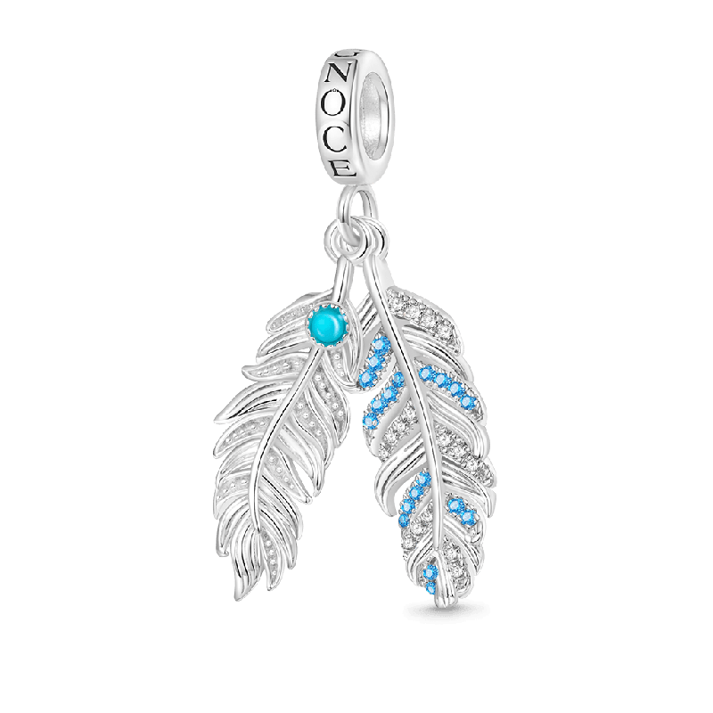 Gnoce Silver Feather Turquoise Pendant Dangle Charm