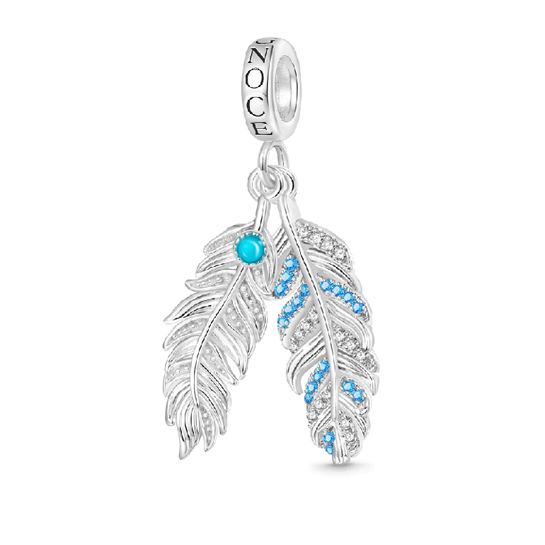 Gnoce Silver Feather Turquoise Pendant Dangle Charm