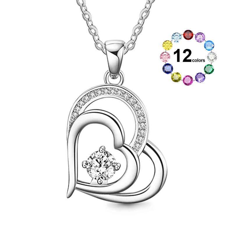 Gnoce Simple Double Love Heart Birthstone Necklaces