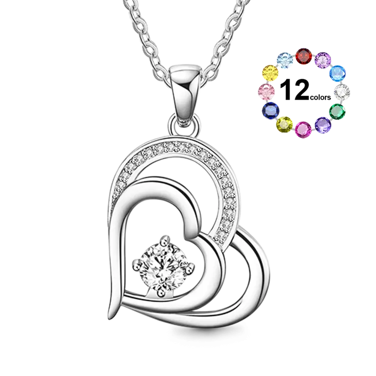 Gnoce Simple Double Love Heart Birthstone Necklaces