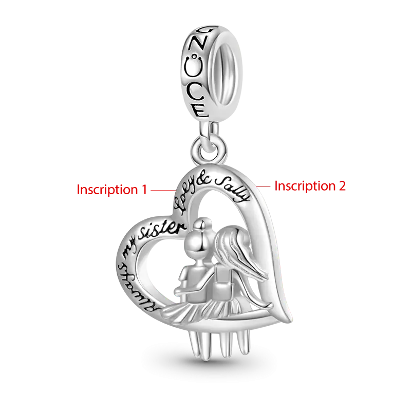 Gnoce Sister Love Heart Engravable Pendant Dangle Charm