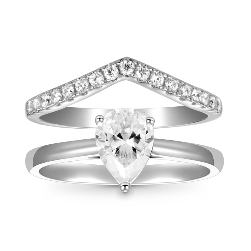 Gnoce Classic Pear Cut Wishbone Stackable Ring Set