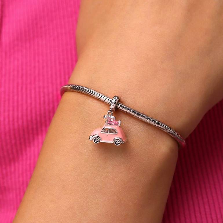 Gnoce Valentine's Day Pink Car Heart Pendant Dangle Charm