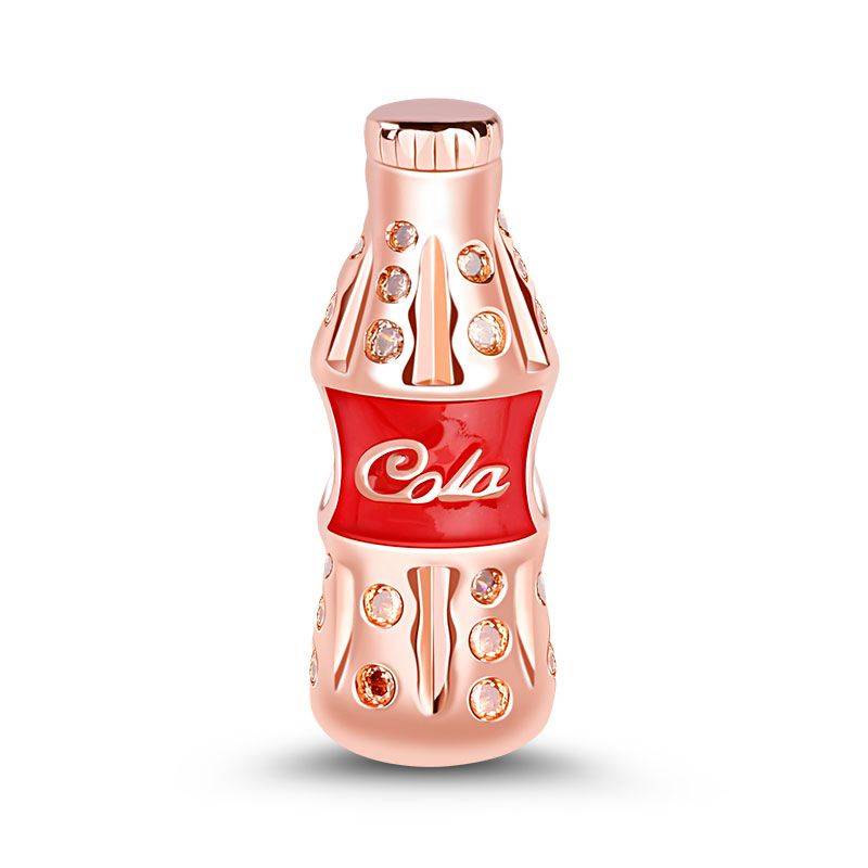 Cola Charm S925 Sterling Silver 18k Rose Gold Palted with Red CZ Stone Fit Bracelets