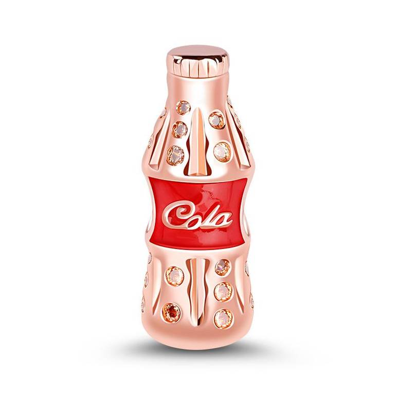 Cola Charm S925 Sterling Silver 18k Rose Gold Palted with Red CZ Stone Fit Bracelets