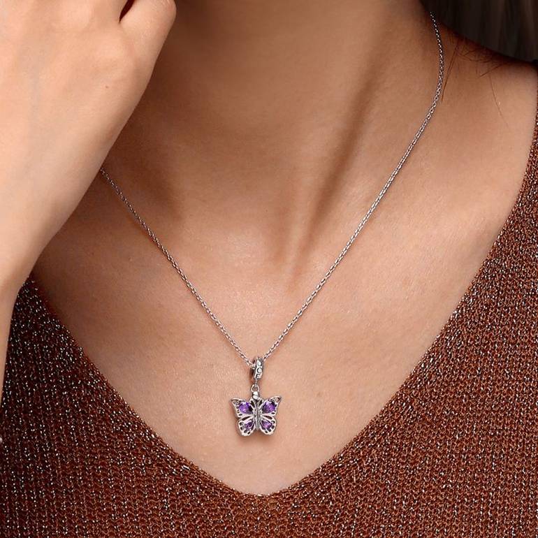 Gnoce Openable Purple Butterfly Engravable Pendant Dangle Charm