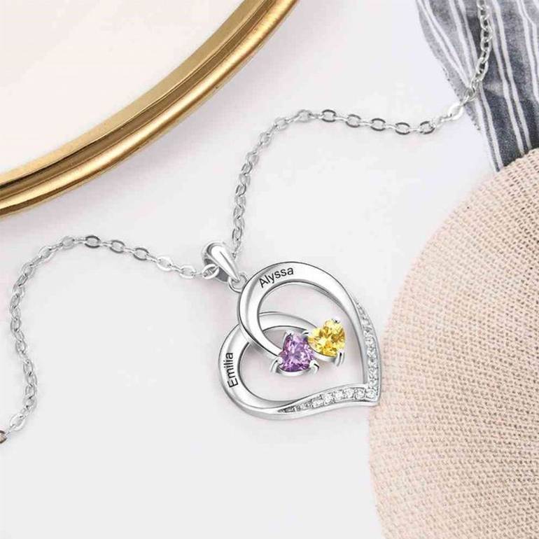 Gnoce Smart Heart Engravable Birthstone Necklaces