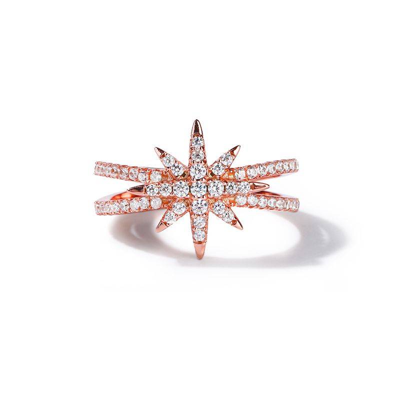 Gnoce Star Ring With Cz 925 Sterling Silver