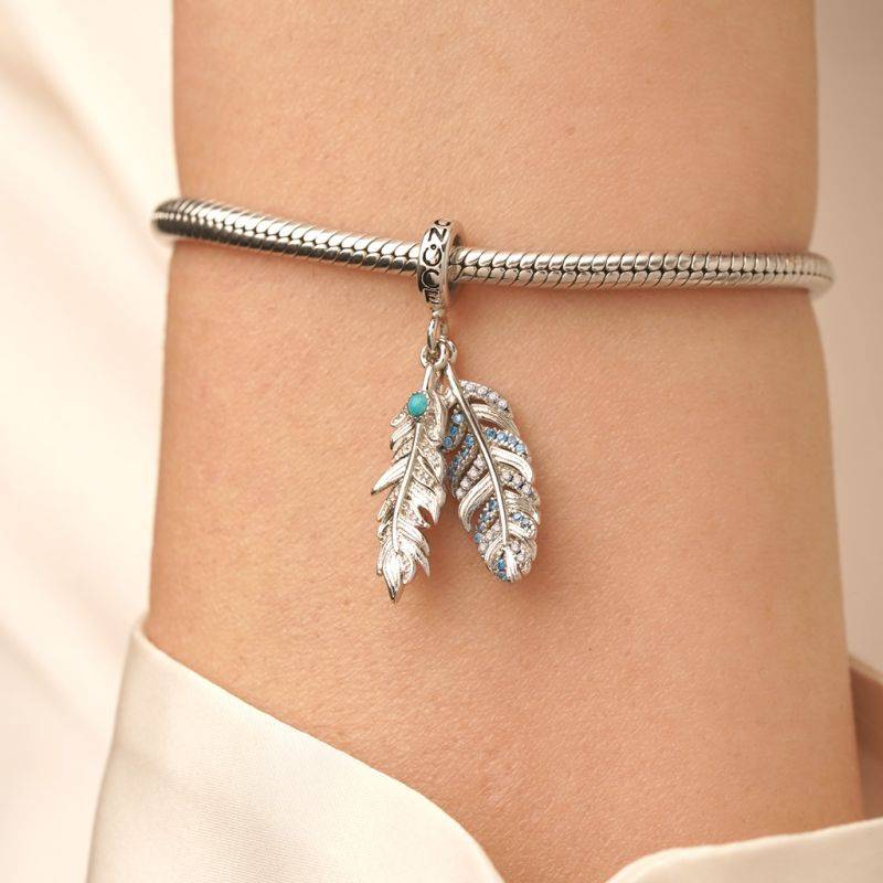 Gnoce Silver Feather Turquoise Pendant Dangle Charm