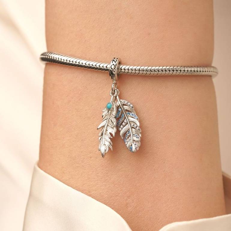Gnoce Silver Feather Turquoise Pendant Dangle Charm