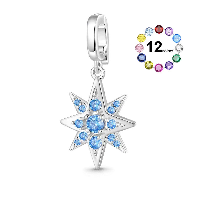 Gnoce Birthstone CZ North Star Clasp Clusters Charm