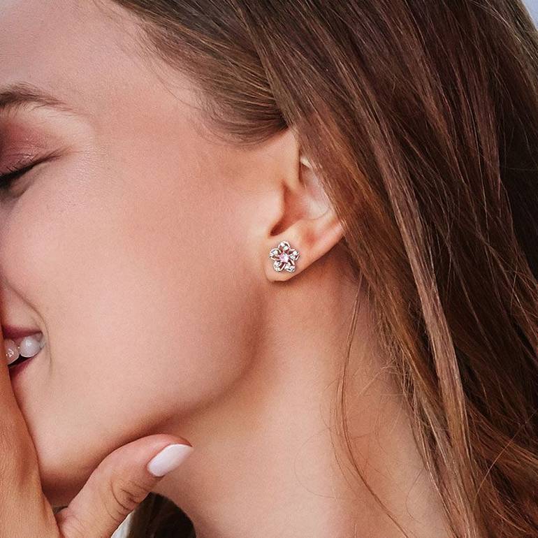 Gnoce Sparkling Cherry Blossoms Stud Earrings