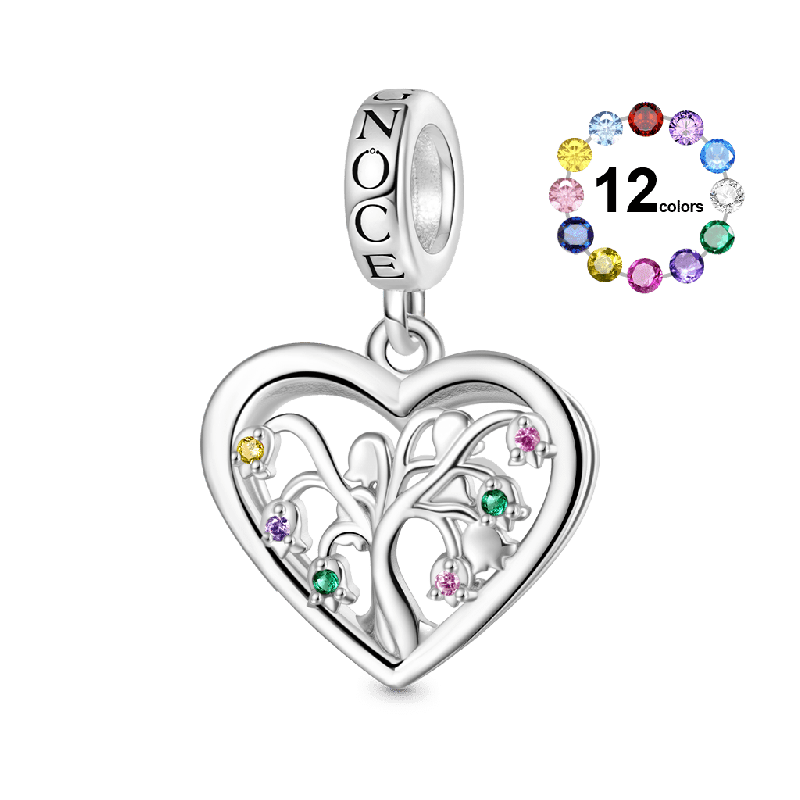 Gnoce Birthstone Lily Tree of Life Heart Pendant Dangle Charm