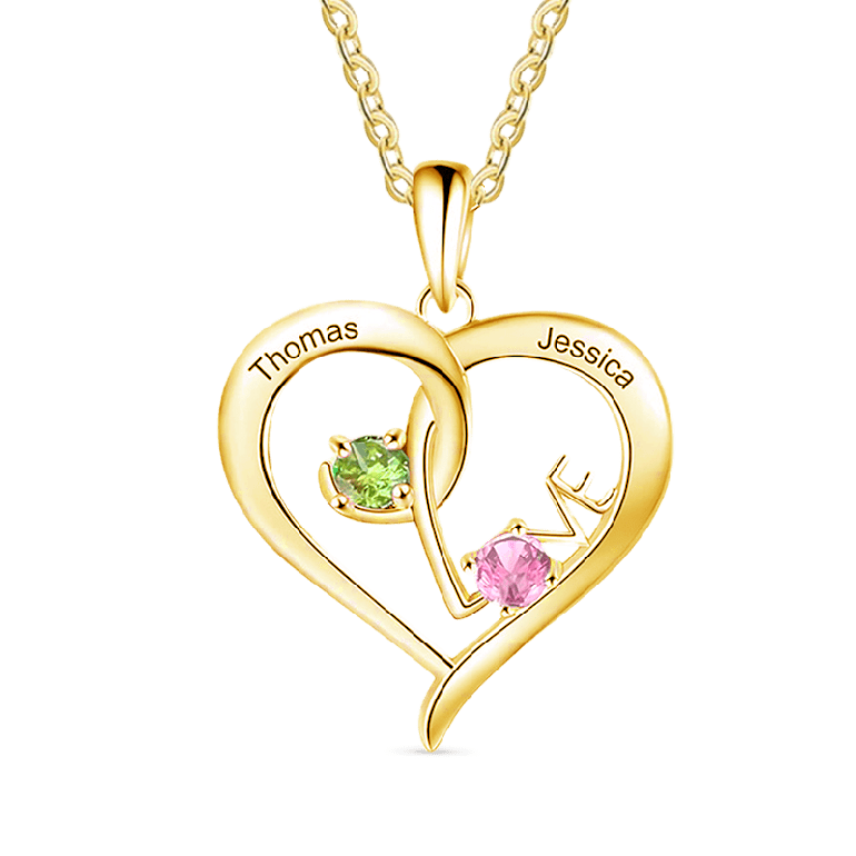 Gnoce Simple Love Interlaced Heart Birthstone Necklaces