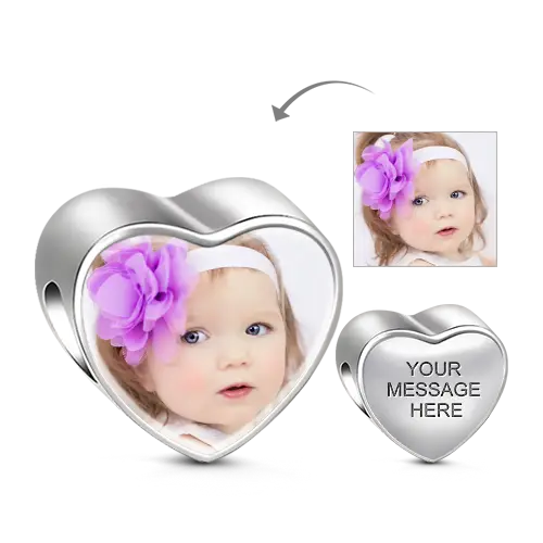 Heart Shaped Engravable Photo Charm Family Memorial Personalized Bead For Braceletss