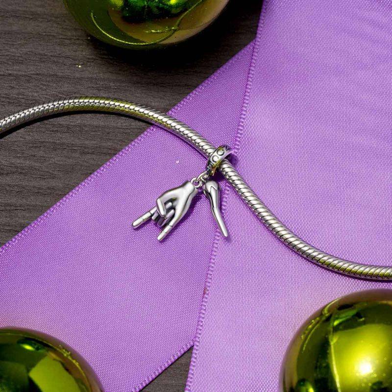 Gnoce Lucky Horn & Hand Sign Pendant Dangle Charm