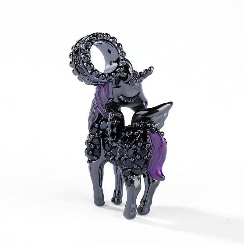 Black Plated Unicorn with Wings Charm 925 Sterling Silver Pendant