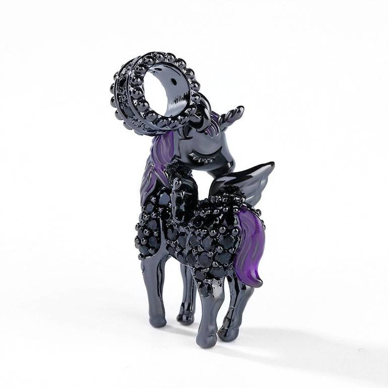 Black Plated Unicorn with Wings Charm 925 Sterling Silver Pendant