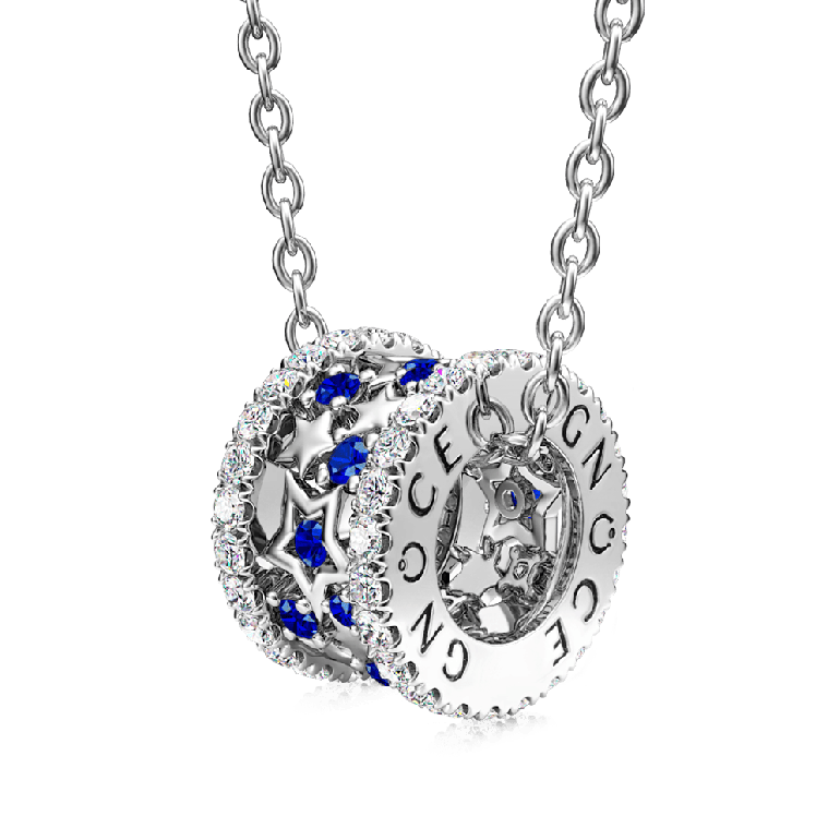 Gnoce Blue Starry Drum Pendant Necklaces