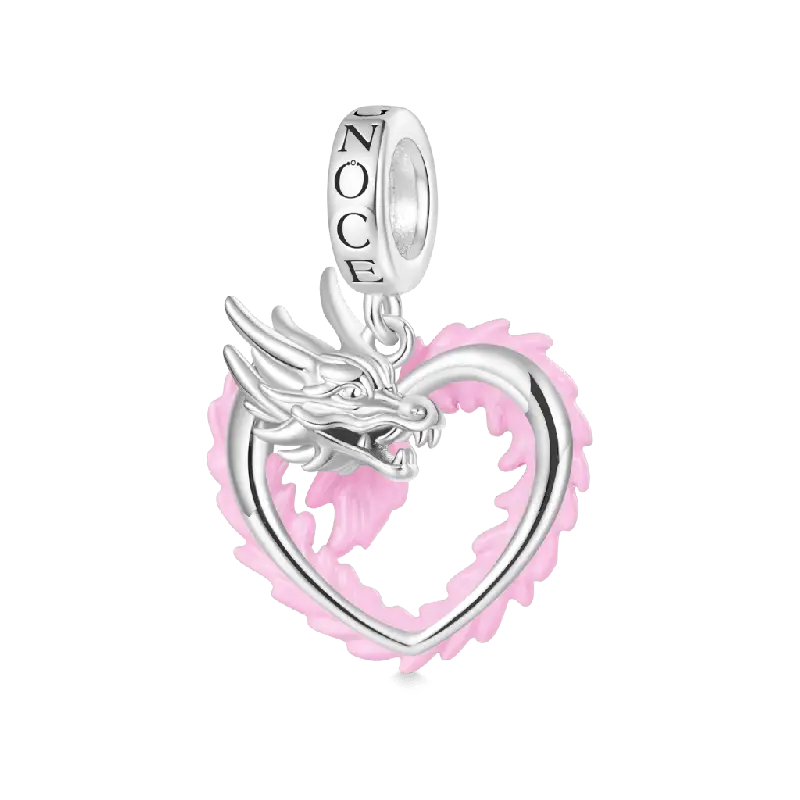 Gnoce Pink Heart Dragon Pendant Dangle Charm