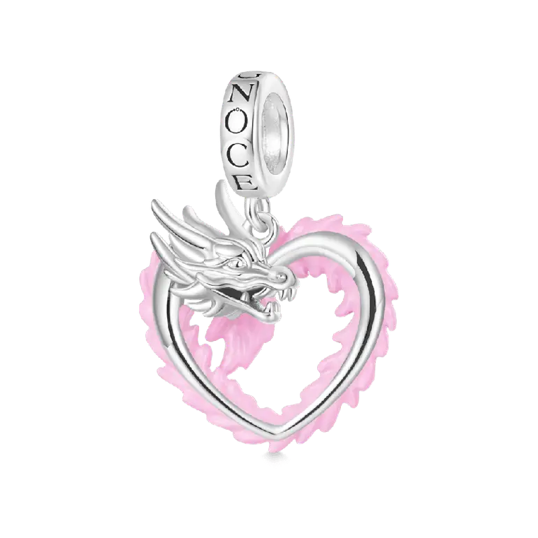 Gnoce Pink Heart Dragon Pendant Dangle Charm